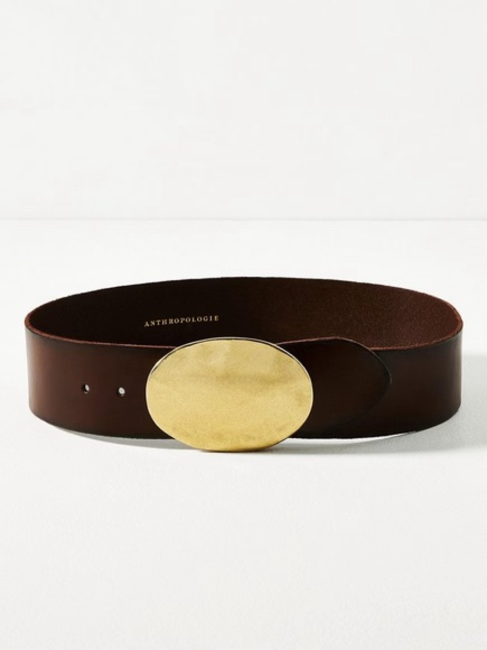 Anthropologie Low-Slung Icon Belt Brown Leather Hammered Gold